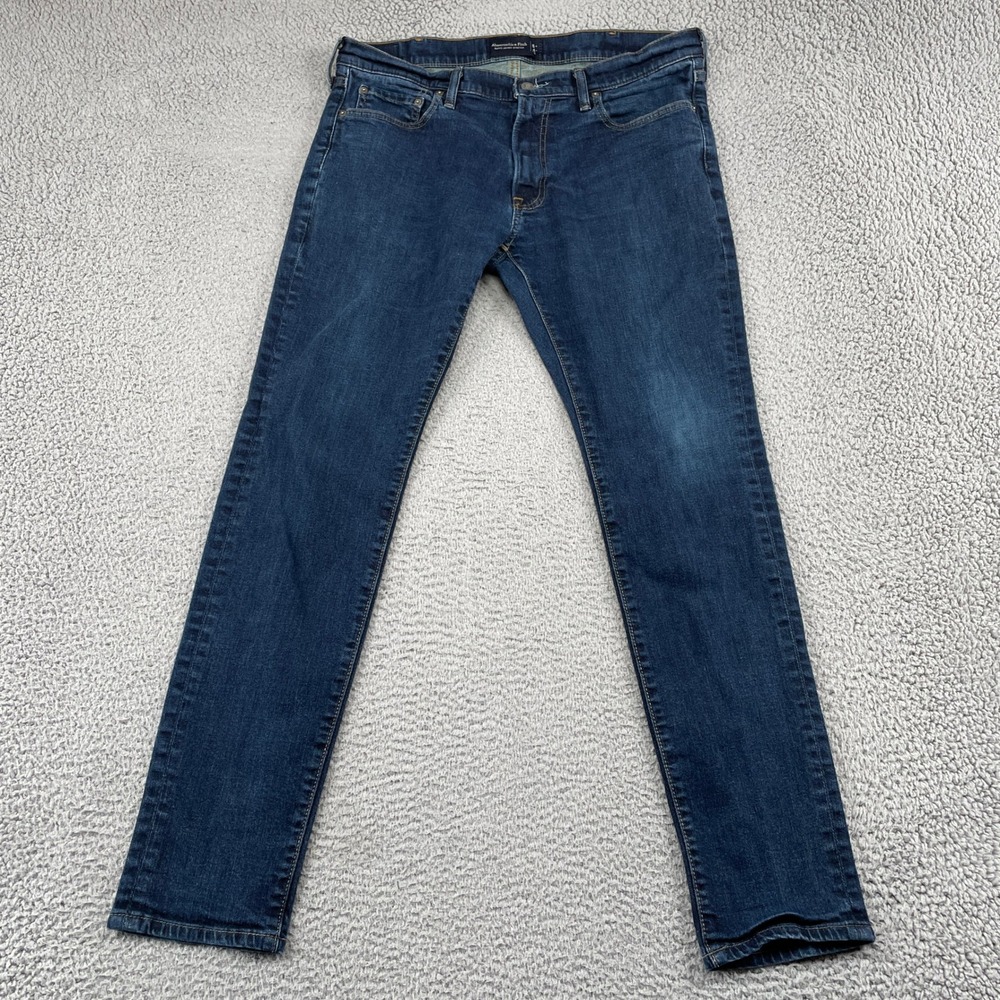 Abercrombie & Fitch Jeans Mens 36x34 Blue Super Skinny Stretch Dark Wash Denim